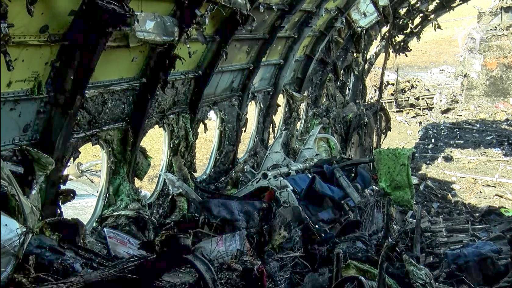 The plane’s destroyed fuselage. Photograph: AFP/Getty Images